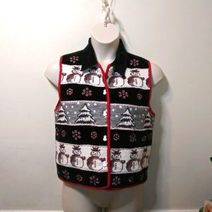 Vintage Tantrums Black Red & White Velvet & Brocade Winter/Holiday Snowman Vest